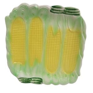 Vintage Ceramic Corn On The Cob 12" Square Serving Dish Plate w Paint Wear